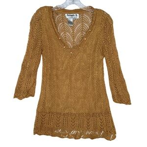 Vintage Y2K Joseph A Loose Knit Sweater Golden Metallic Thread Women’s Size M